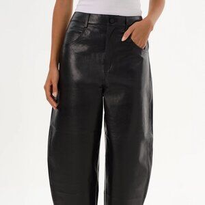Lamarque Leather Tapered Pants in Fenne Black, size XS, NEW WITH TAGS